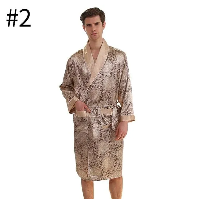 Autumn Men Boys Home Robes Male Printed Home Bathrobes Men Long Sleeves Soft Sleep Robes Home Male Casual Nightgowns Clothing