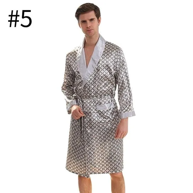 Autumn Men Boys Home Robes Male Printed Home Bathrobes Men Long Sleeves Soft Sleep Robes Home Male Casual Nightgowns Clothing