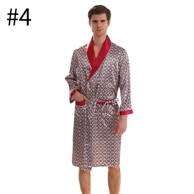 Autumn Men Boys Home Robes Male Printed Home Bathrobes Men Long Sleeves Soft Sleep Robes Home Male Casual Nightgowns Clothing
