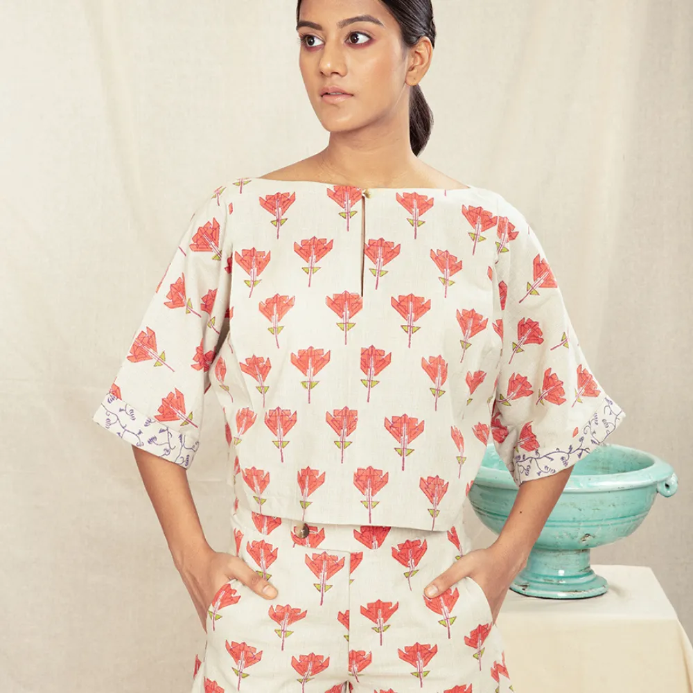 Boxy Rose Knot Top for Women | Hand-Crafted | Lightweight Cotton | Effortless Style