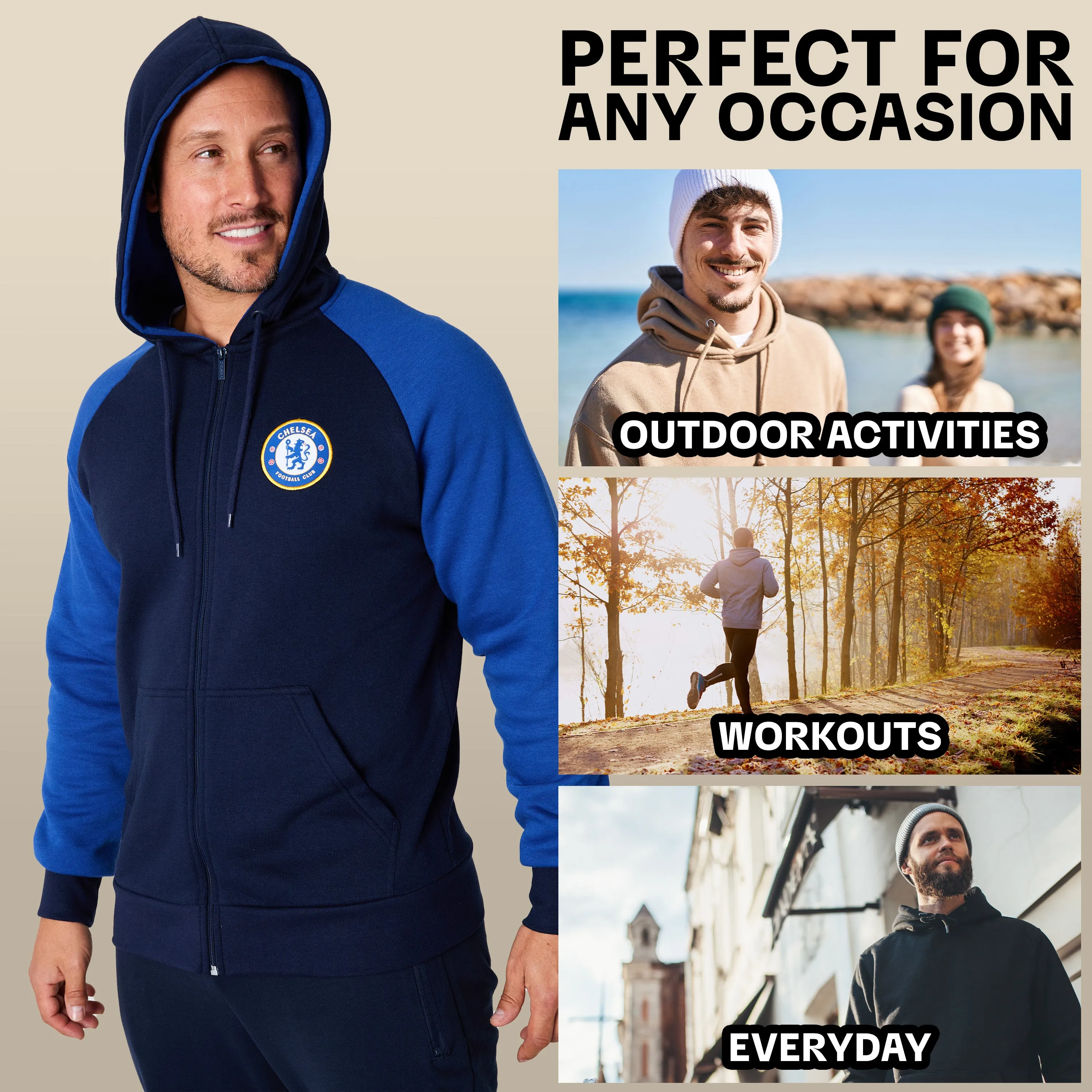 Chelsea F.C. Mens Zip Up Hoodie with Pockets