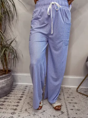 Denim Blue & Ivory Stripe Palazzo Pants