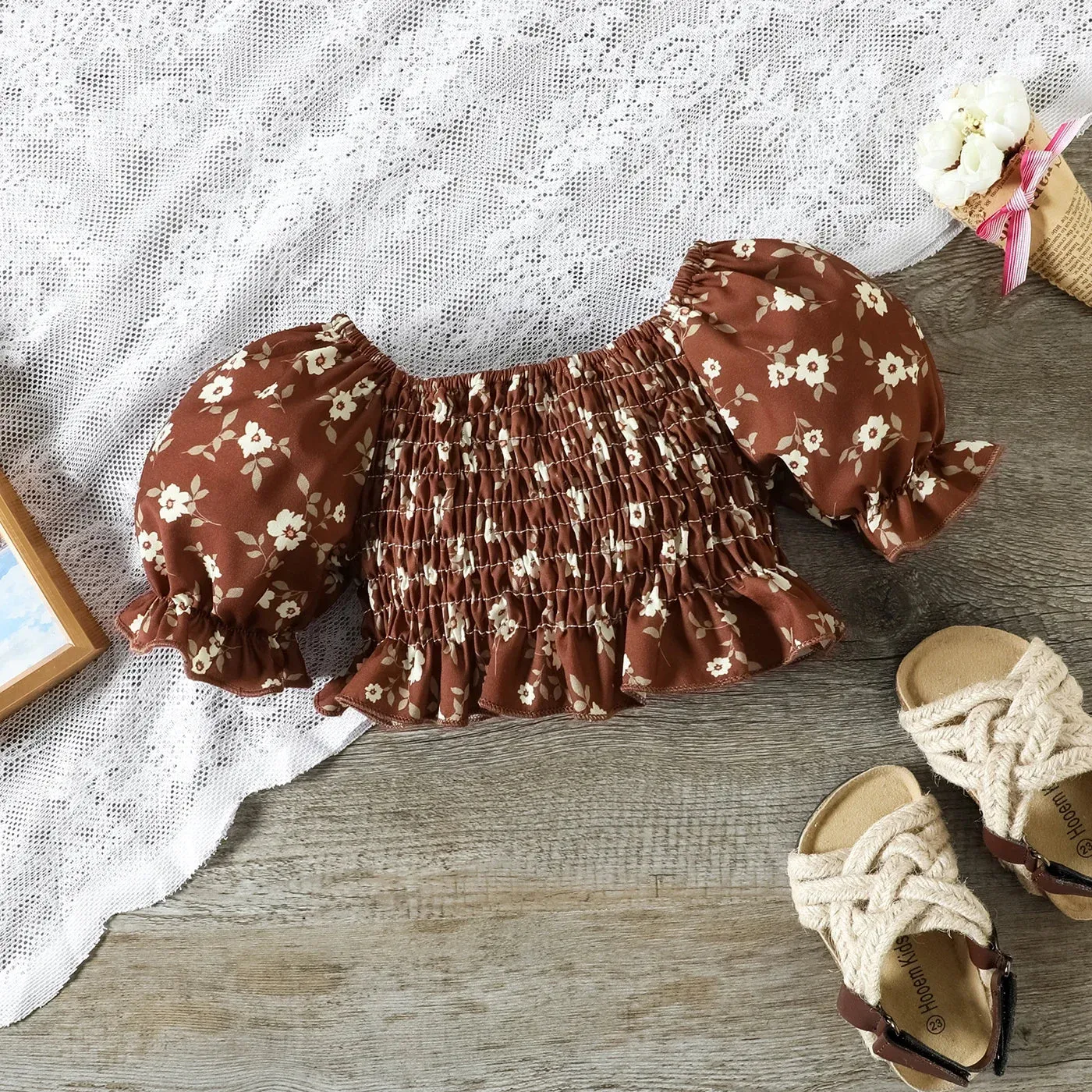 Floral Crop Top   Flared Pants Bow Set