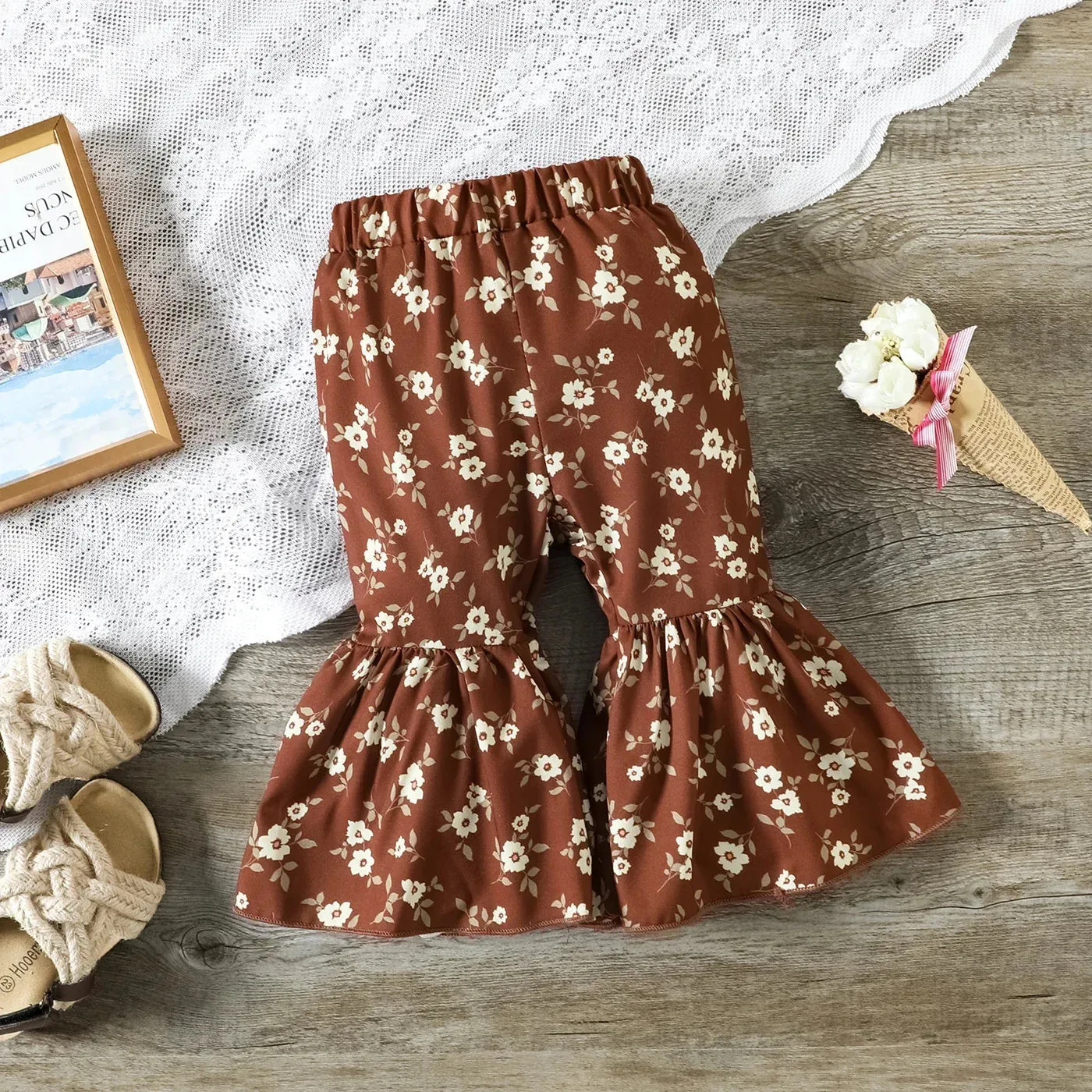 Floral Crop Top   Flared Pants Bow Set