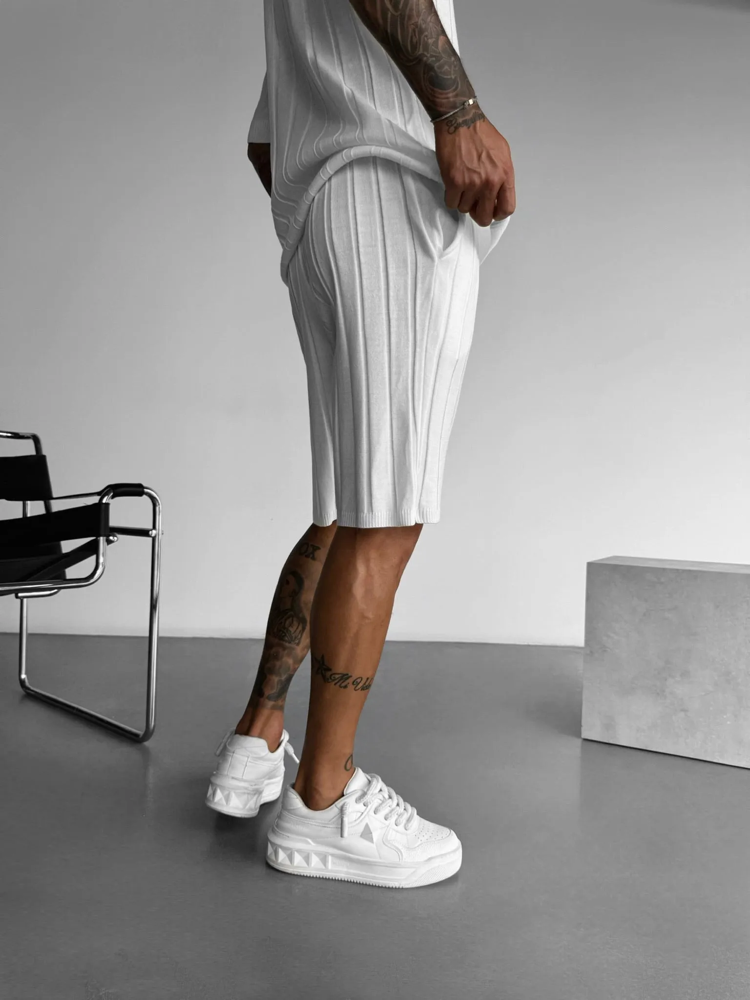Loose Fit Wide Ribbed Shorts - Bone