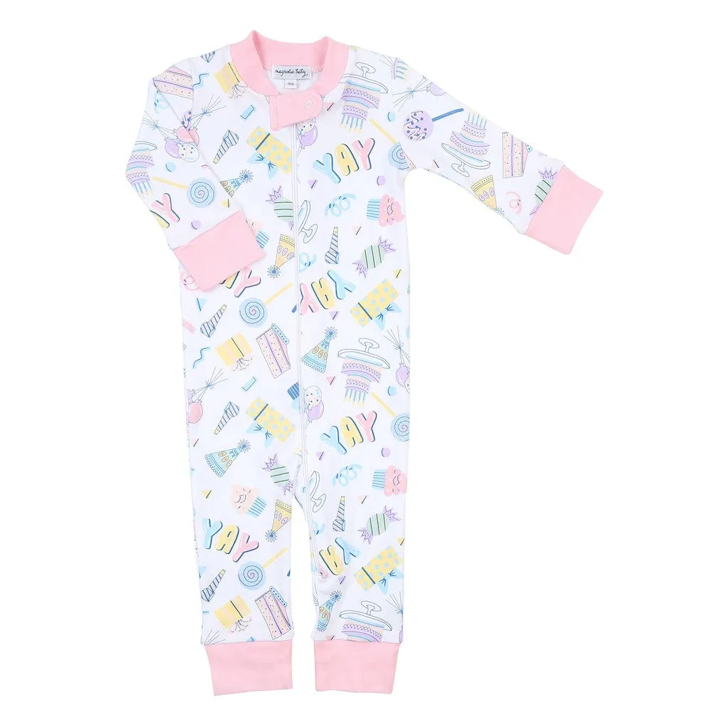 Magnolia Baby Girls Birthday Bash Zipped Pajamas - Pink