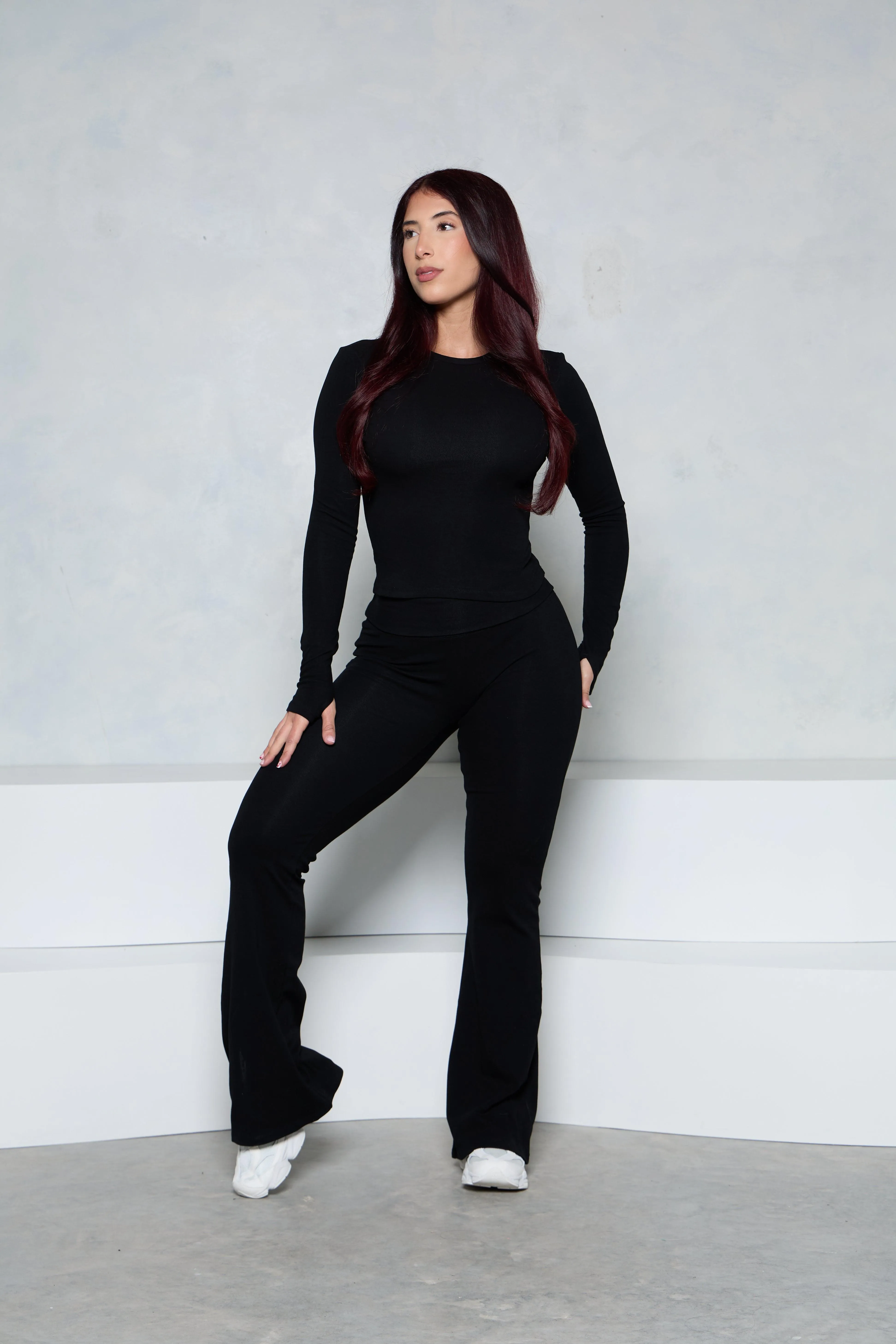 Pchee Black Comfy Flare Pants
