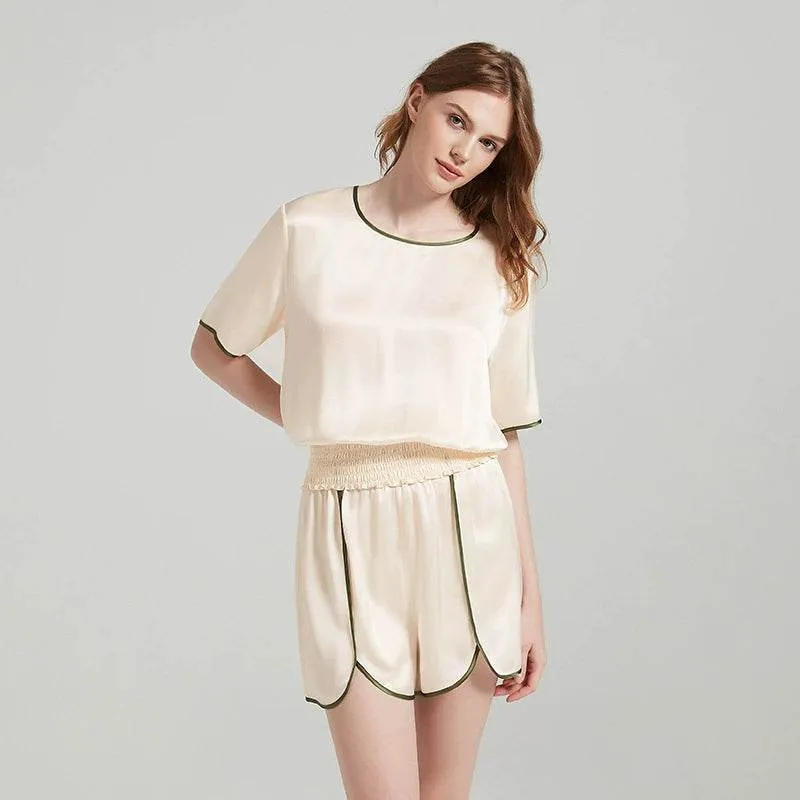 Silk Pajama - 100% Mulberry Silk, Elegant Trim Design