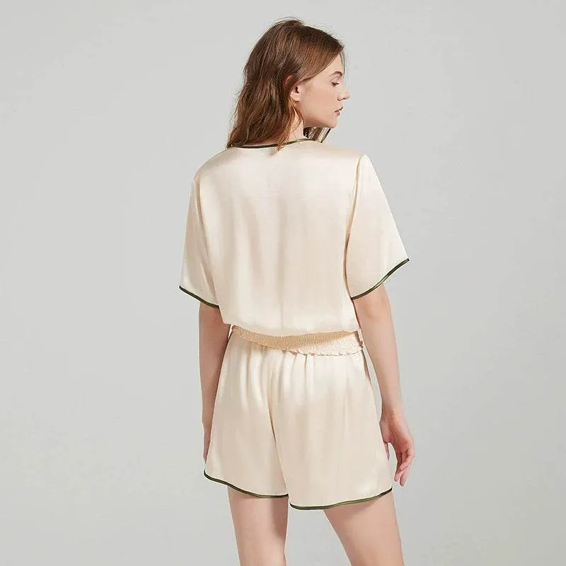 Silk Pajama - 100% Mulberry Silk, Elegant Trim Design