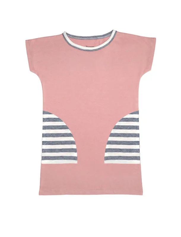 Stripy Grey and Coral T-shirt Dress