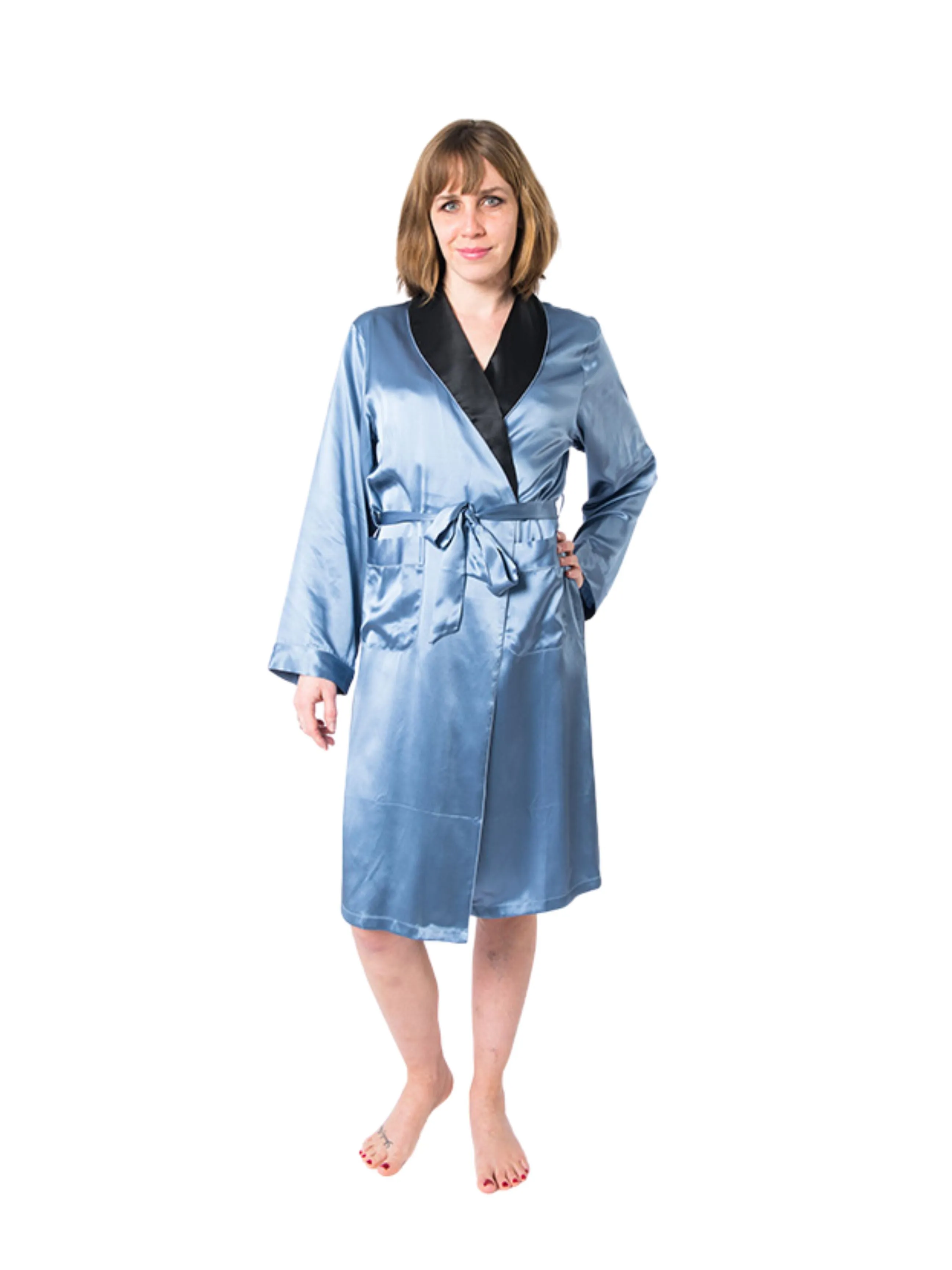 Women's Mulberry Silk Robe Twilight with Black Collar