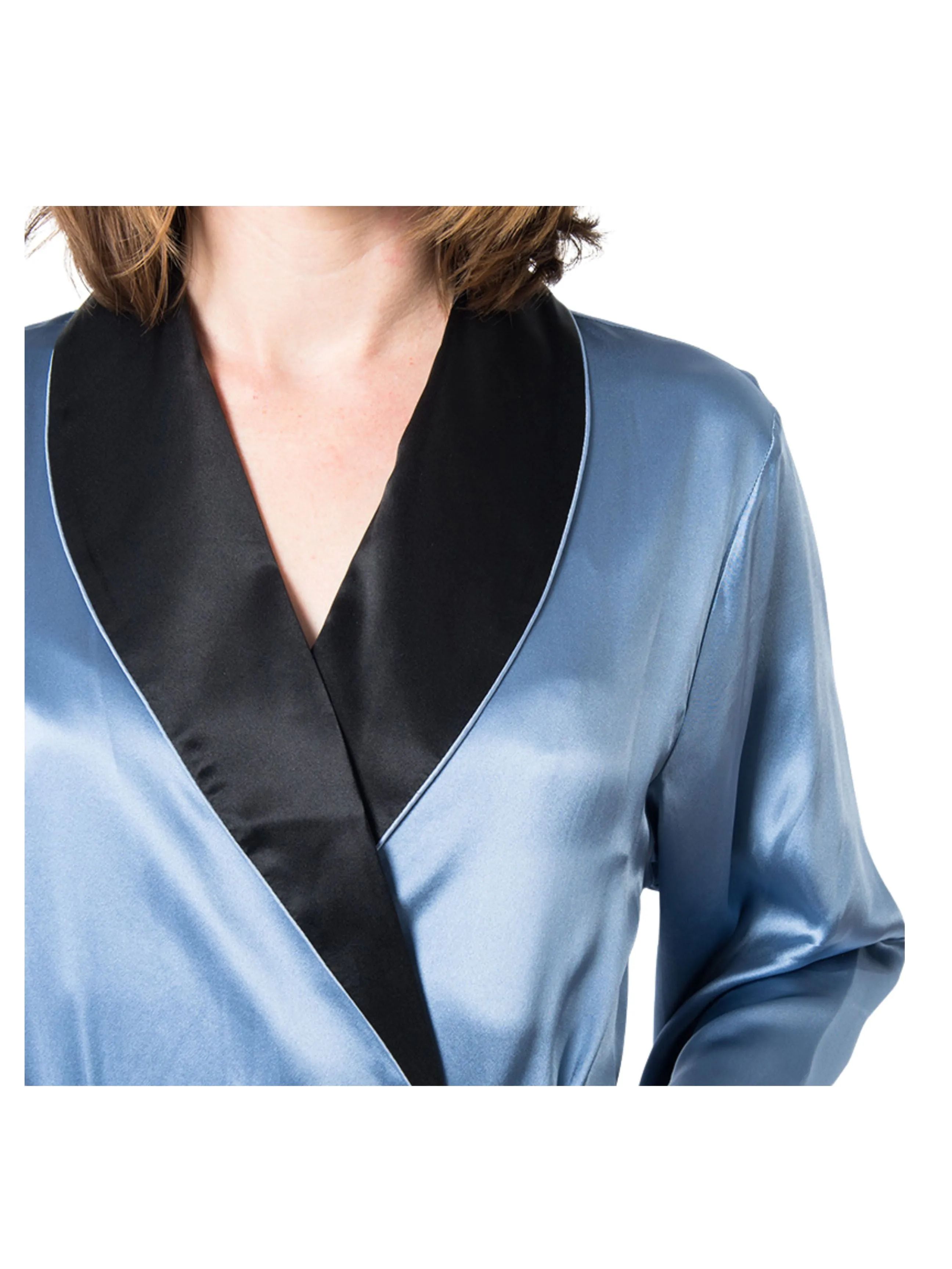 Women's Mulberry Silk Robe Twilight with Black Collar
