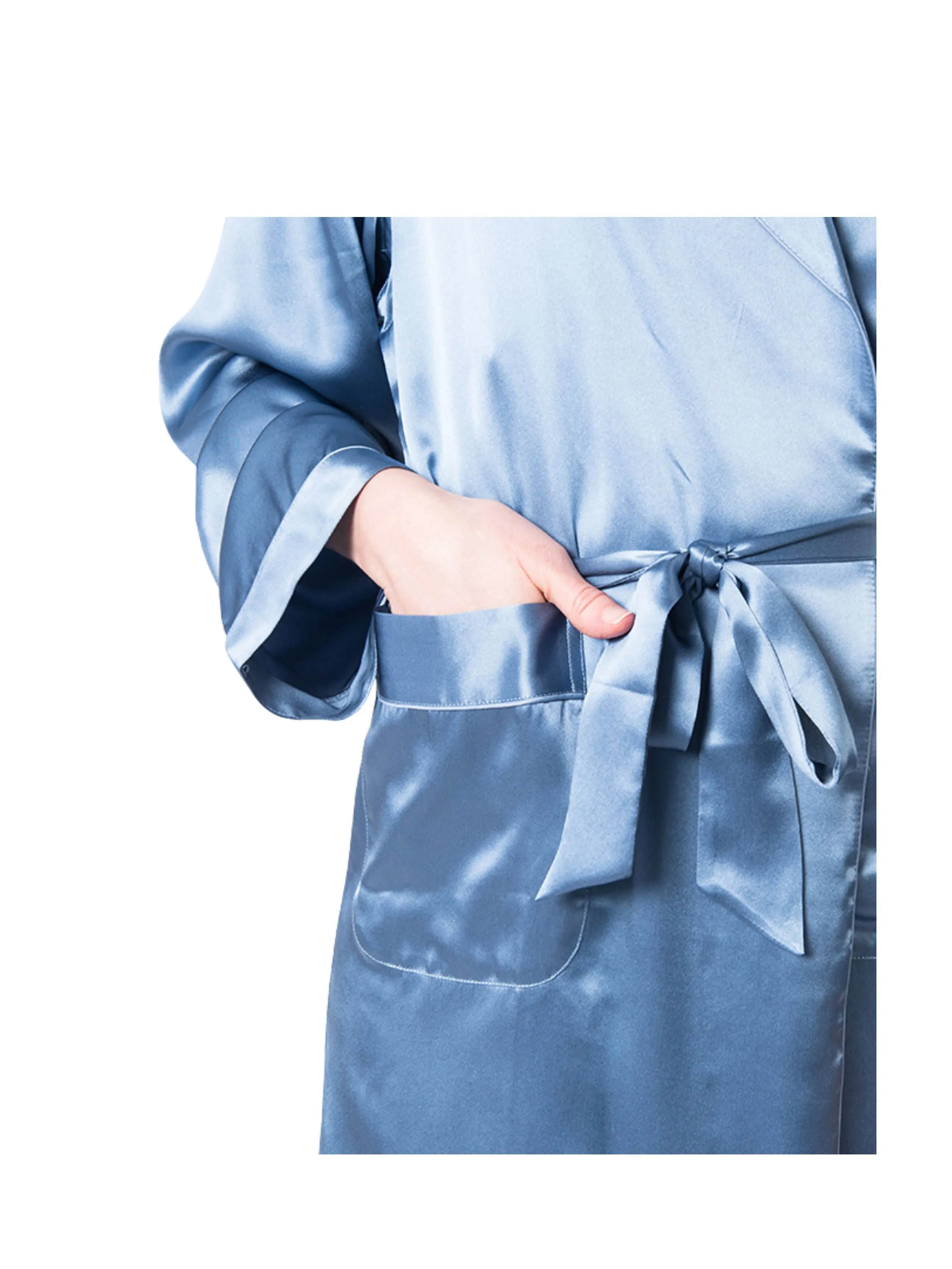 Women's Mulberry Silk Robe Twilight with Black Collar